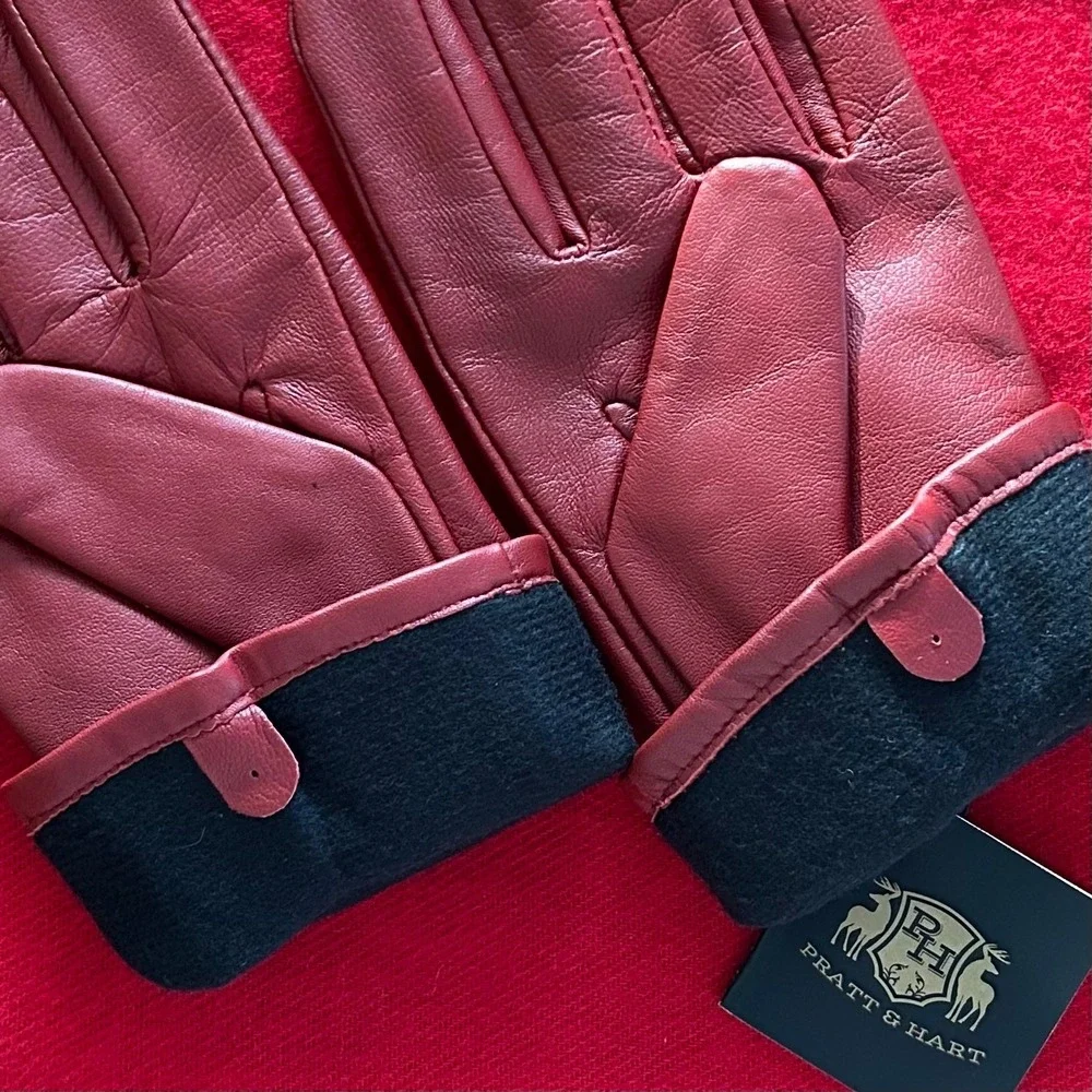 NWT Pratt and Hart Womens Broadway Cherry Red Leather Gloves Size 7.5 Thinsulate